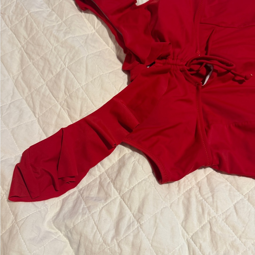 Cupshe Red Ruffle One-Piece Swimsuit - Picture 3 of 4